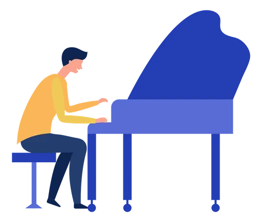 Homem tocando piano de cauda  Ilustração