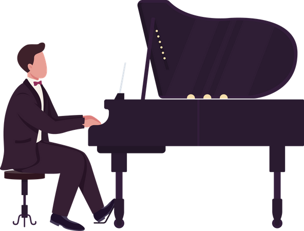 Homem tocando piano de cauda  Ilustração