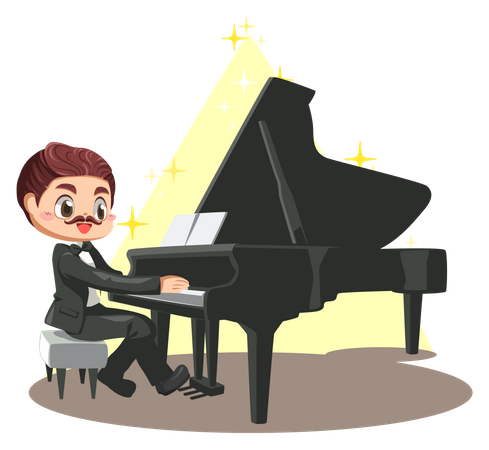 Homem tocando piano de cauda  Ilustração