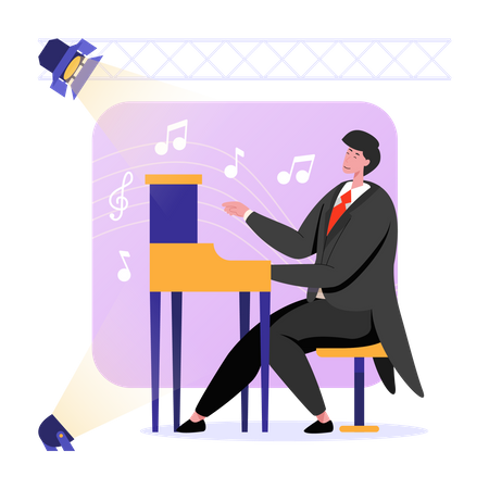 Homem tocando piano de cauda  Ilustração