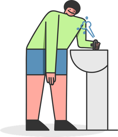 Homem bebendo água da torneira do parque  Ilustração