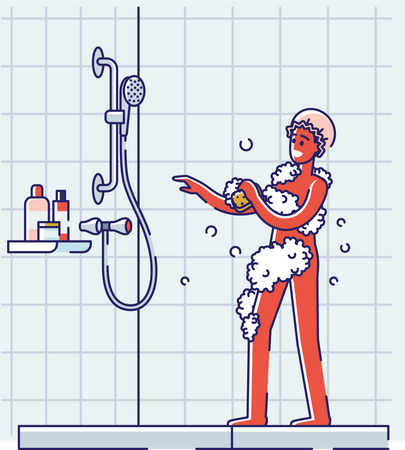 Homem tomando banho no banheiro  Ilustração