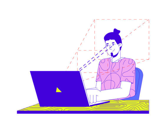 Homem trabalha em software de rastreamento ocular  Ilustração