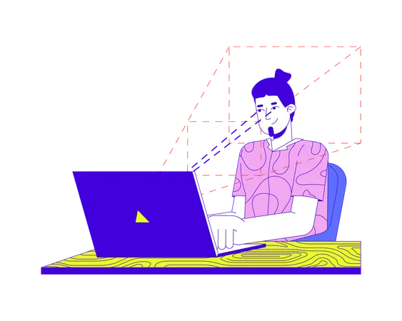 Homem trabalha em software de rastreamento ocular  Ilustração