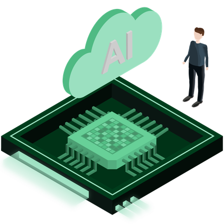 Homem trabalha em tecnologia de chip de IA  Ilustração