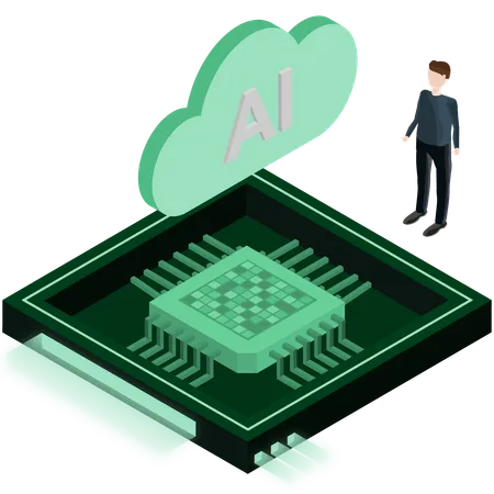 Homem trabalha em tecnologia de chip de IA  Ilustração