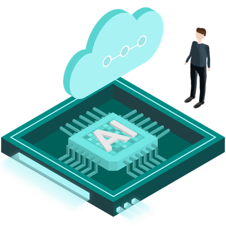 Homem trabalha em tecnologia de chip de IA  Ilustração