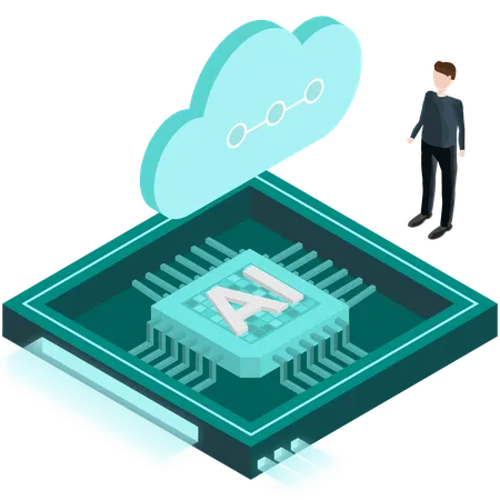 Homem trabalha em tecnologia de chip de IA  Ilustração