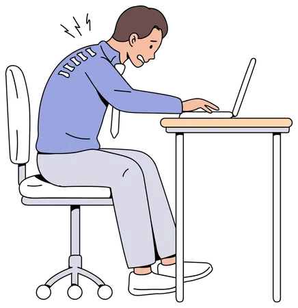 Trabalhador de escritório masculino com dor na coluna  Ilustração