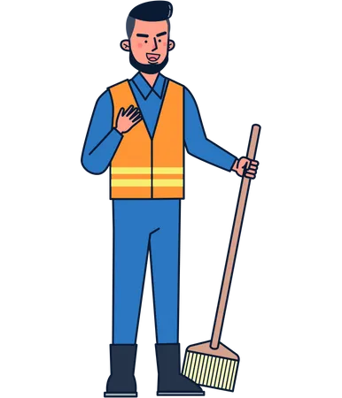 Trabalhador de limpeza de rua masculino  Ilustração