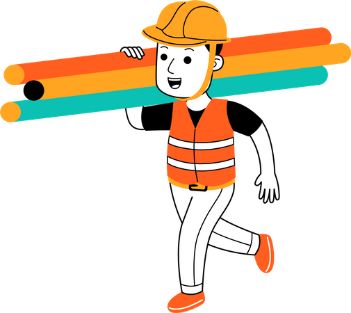 Trabalhador masculino segurando tubos de plástico  Ilustração