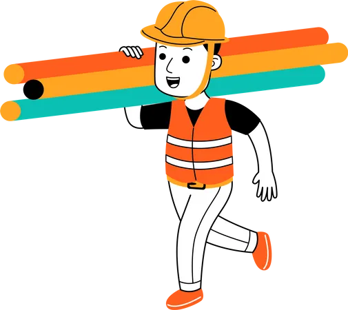 Trabalhador masculino segurando tubos de plástico  Ilustração