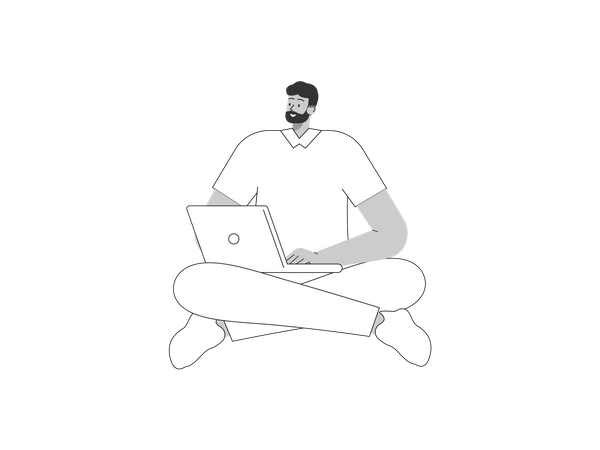 Trabalhador masculino trabalhando no laptop  Ilustração