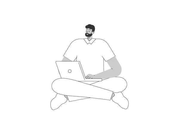 Trabalhador masculino trabalhando no laptop  Ilustração