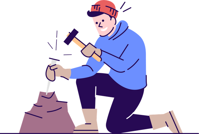 Homem trabalhando com cinzel e martelo  Ilustração