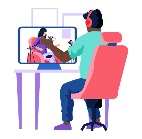 Homem trabalhando com gravação ao vivo  Illustration