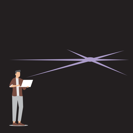 Homem trabalhando com feixe de tecnologia laser  Ilustração