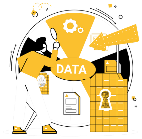 Homem trabalhando em big data  Ilustração