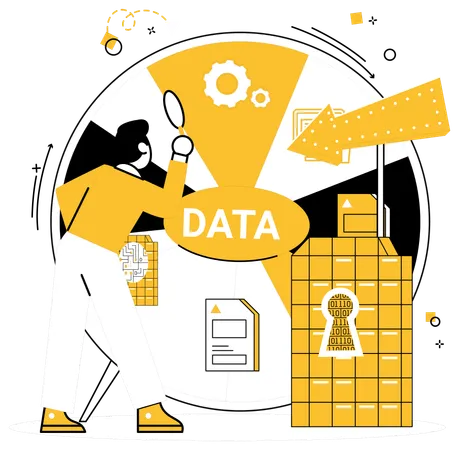 Homem trabalhando em big data  Ilustração