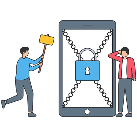 Homem trabalhando em recursos de desbloqueio  Ilustração