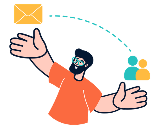 Homem trabalhando em email marketing  Ilustração