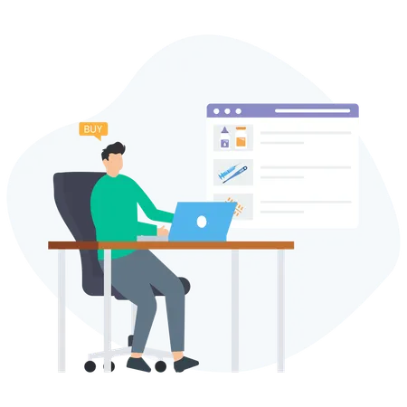 Homem trabalhando em farmácia online  Ilustração