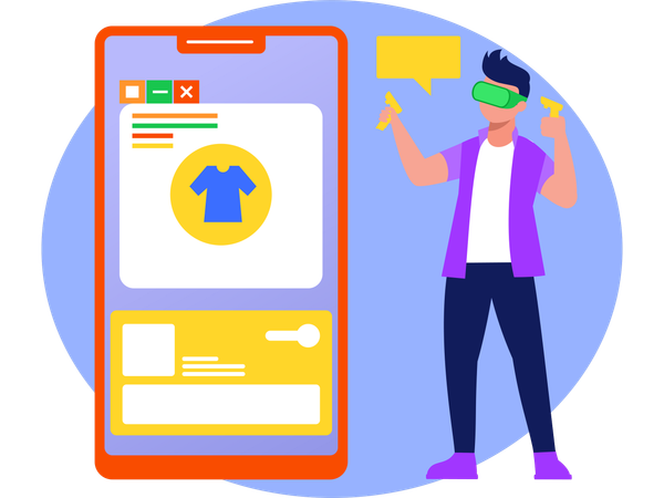 Homem trabalhando em ferramenta de realidade virtual  Ilustração