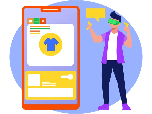 Homem trabalhando em ferramenta de realidade virtual  Ilustração