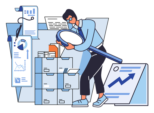 Homem trabalhando em gerenciamento de dados  Illustration