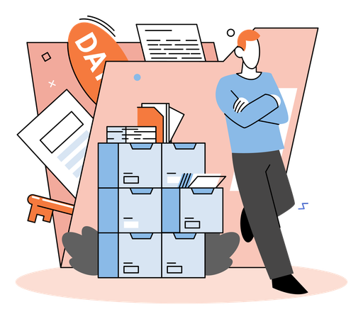 Homem trabalhando em gerenciamento de dados  Illustration
