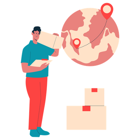 Homem trabalhando em gerenciamento de entrega global  Ilustração