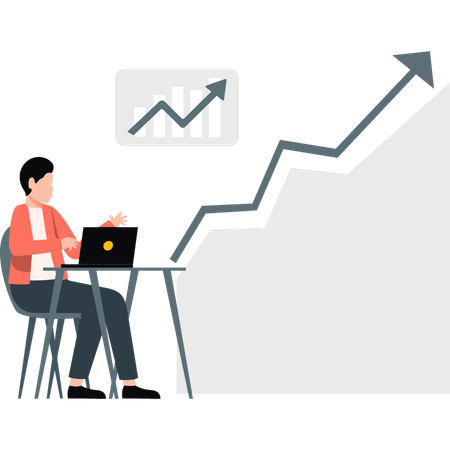 Homem trabalhando em gráfico de mercado de ações  Ilustração