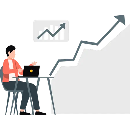 Homem trabalhando em gráfico de mercado de ações  Ilustração