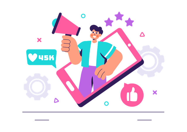 Homem trabalhando em Marketing de Conteúdo  Illustration