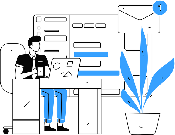 Homem trabalhando em correspondência comercial  Ilustração