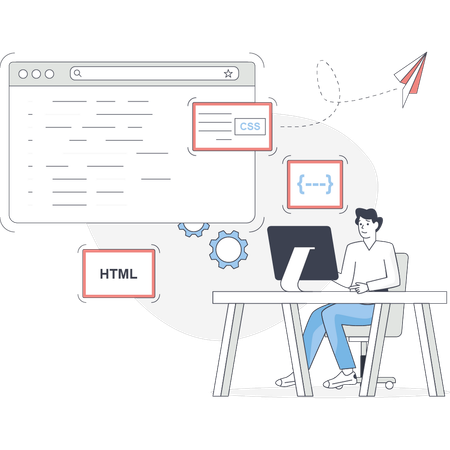 Homem trabalhando em programação de computador  Ilustração