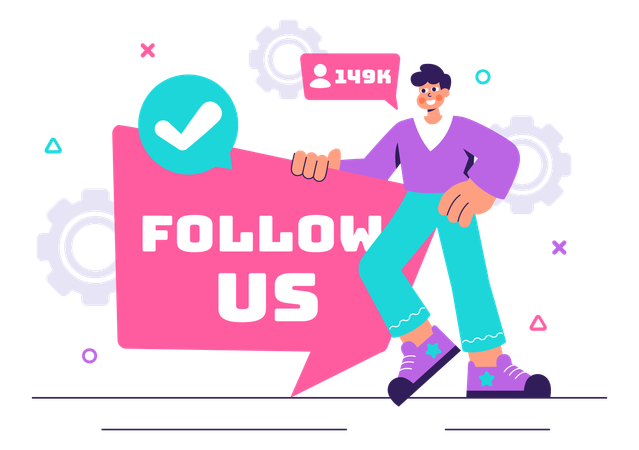 Homem trabalhando em rede social  Illustration