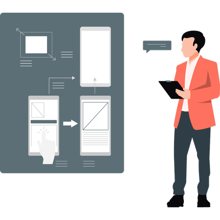 Homem trabalhando no design UI UX do site  Ilustração