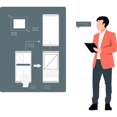 Homem trabalhando no design UI UX do site  Ilustração