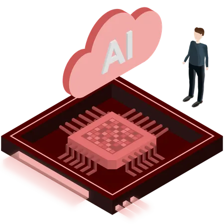 Homem trabalhando em tecnologia de chip de IA  Ilustração