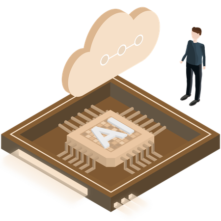 Homem trabalhando em tecnologia de chip de IA  Ilustração