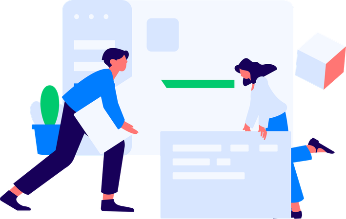 Homem trabalhando na análise de dados da web  Ilustração
