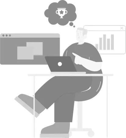 Homem trabalhando na mesa do laptop  Ilustração
