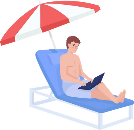 Homem trabalhando na praia  Ilustração