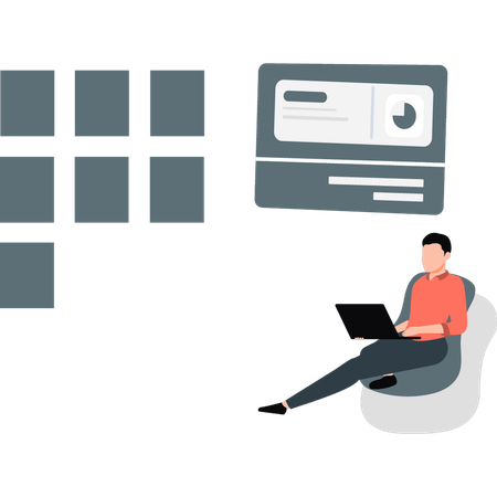 Homem trabalhando na visualização de gráficos  Illustration
