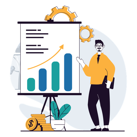 Homem trabalhando no crescimento financeiro  Ilustração