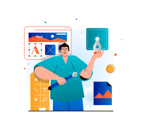 Homem trabalhando em UI Design  Illustration