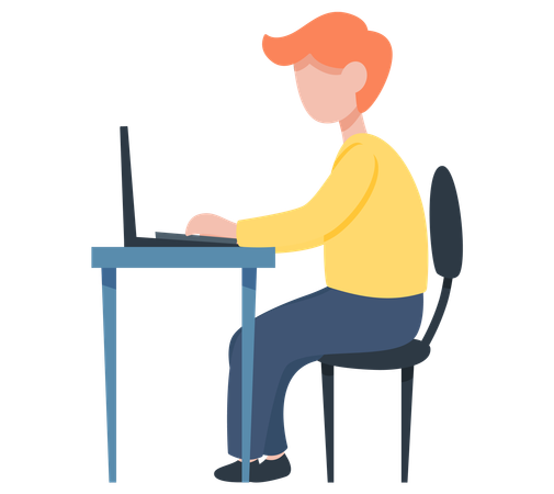 Homem trabalhando no escritório com computador no local de trabalho  Ilustração