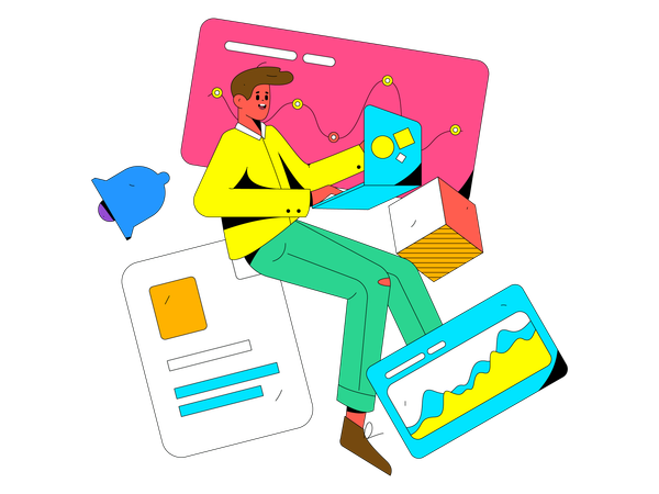 Homem trabalhando no laptop  Ilustração