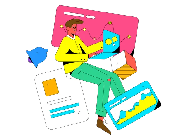 Homem trabalhando no laptop  Ilustração